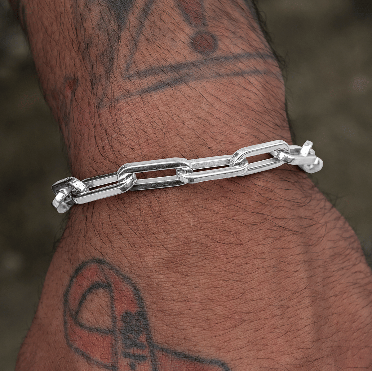 GLD Men Paper Clip Bracelet in White Gold - 8 mm