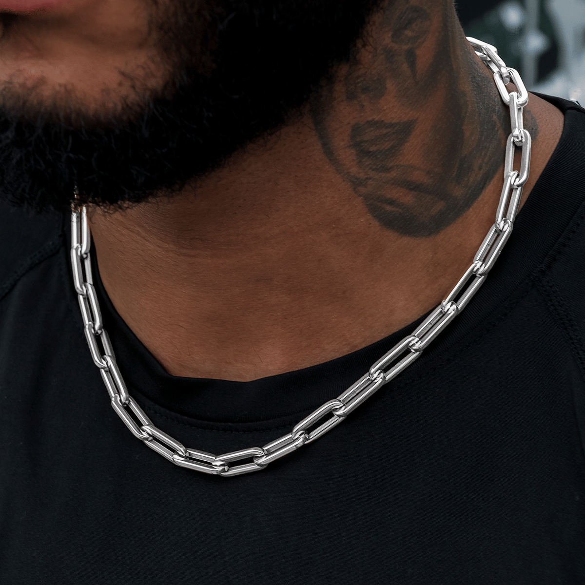 GLD Men Paper Clip Chain in White Gold - 8 mm