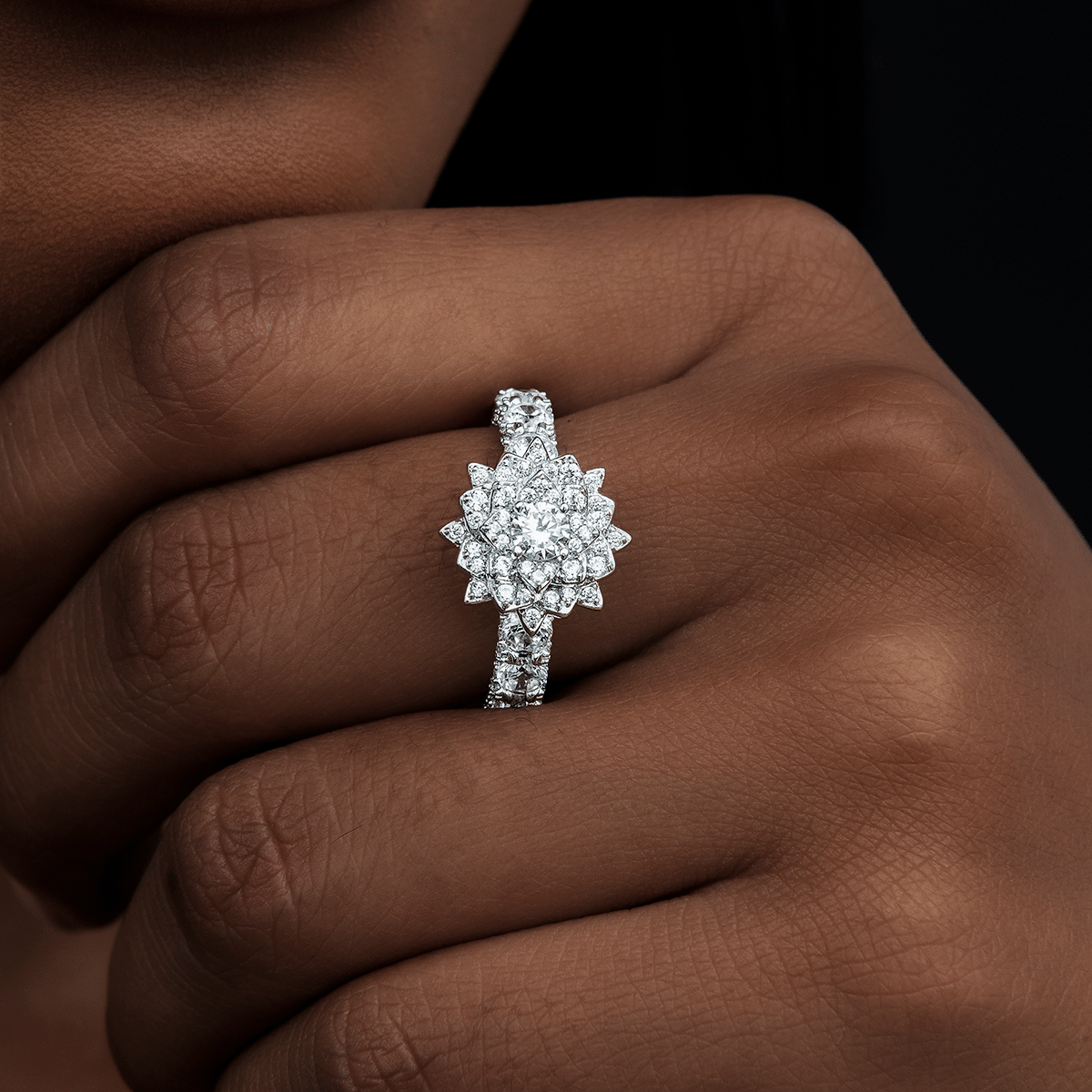 GLD Women Diamond Rose Ring in White Gold Vermeil