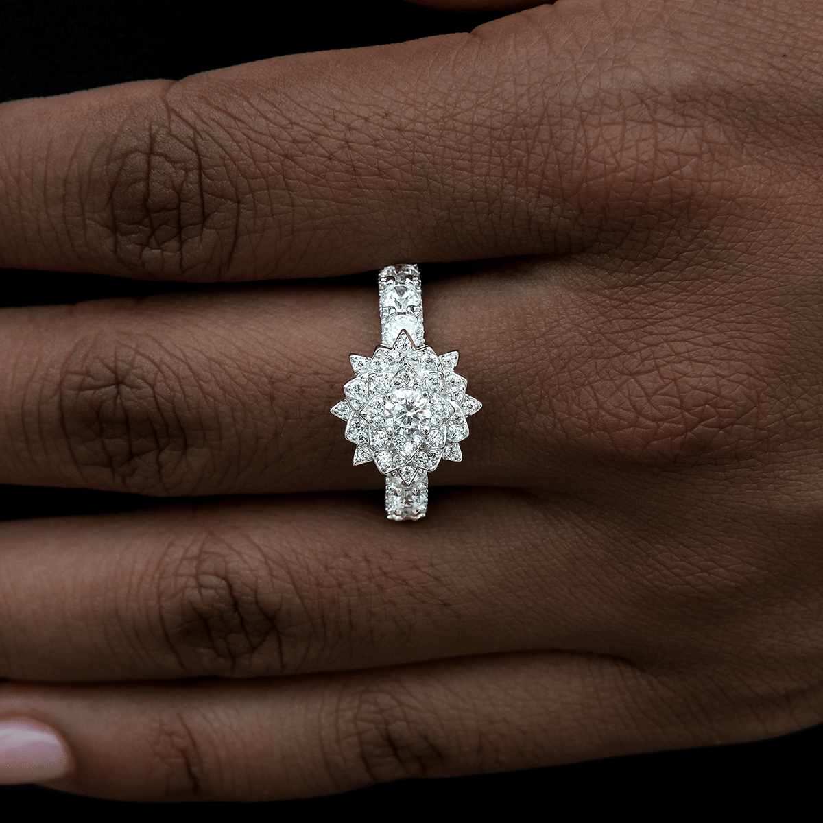 GLD Women Diamond Rose Ring in White Gold Vermeil
