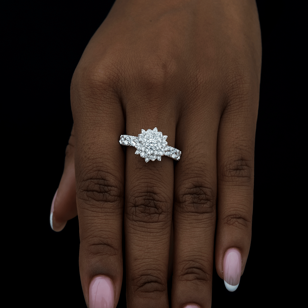 GLD Women Diamond Rose Ring in White Gold Vermeil