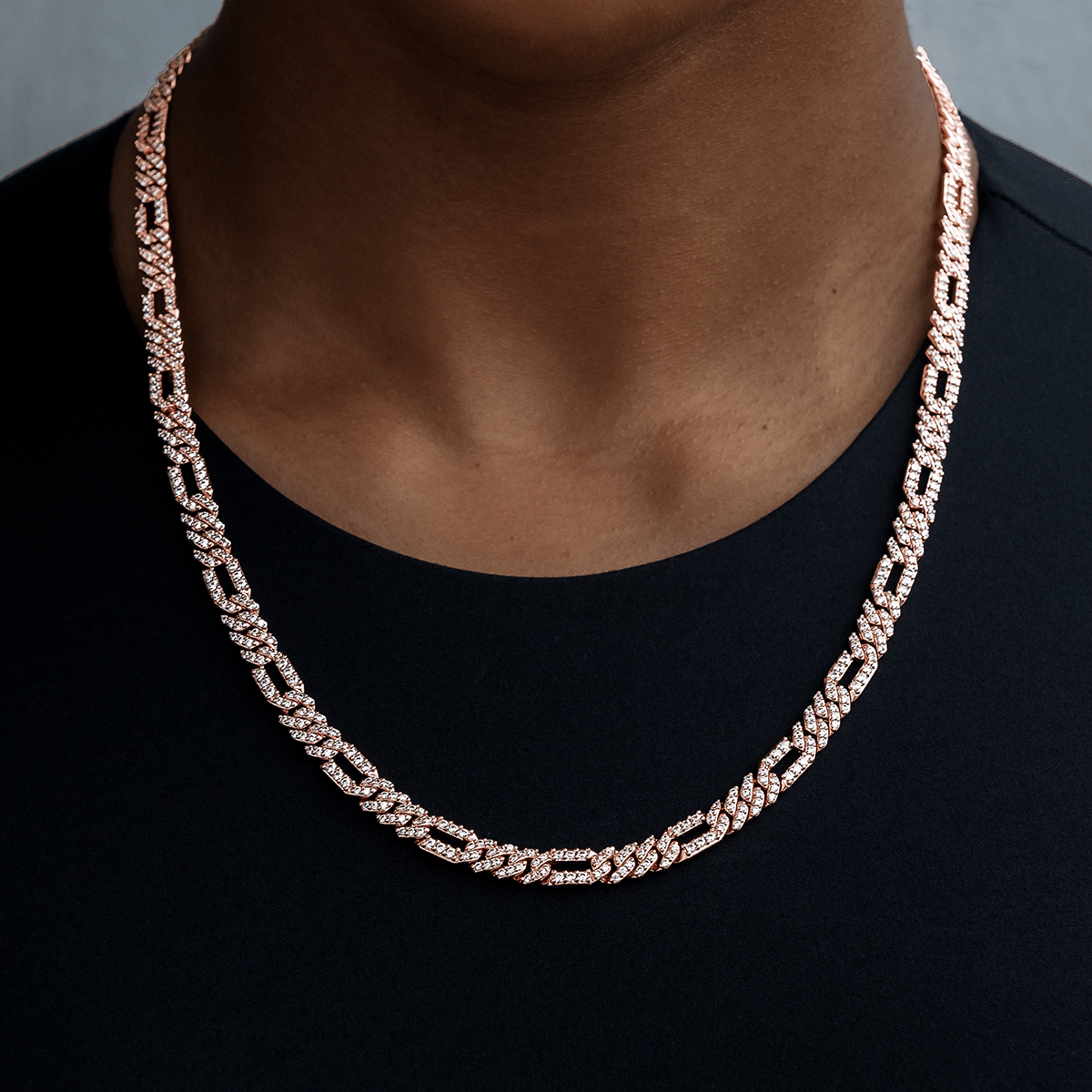 GLD Women Diamond Figaro Necklace in Rose Gold - 6 mm