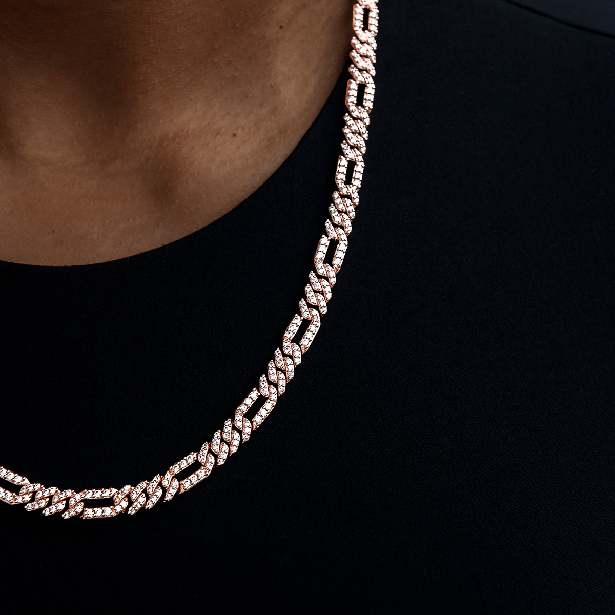 GLD Women Diamond Figaro Necklace in Rose Gold - 6 mm
