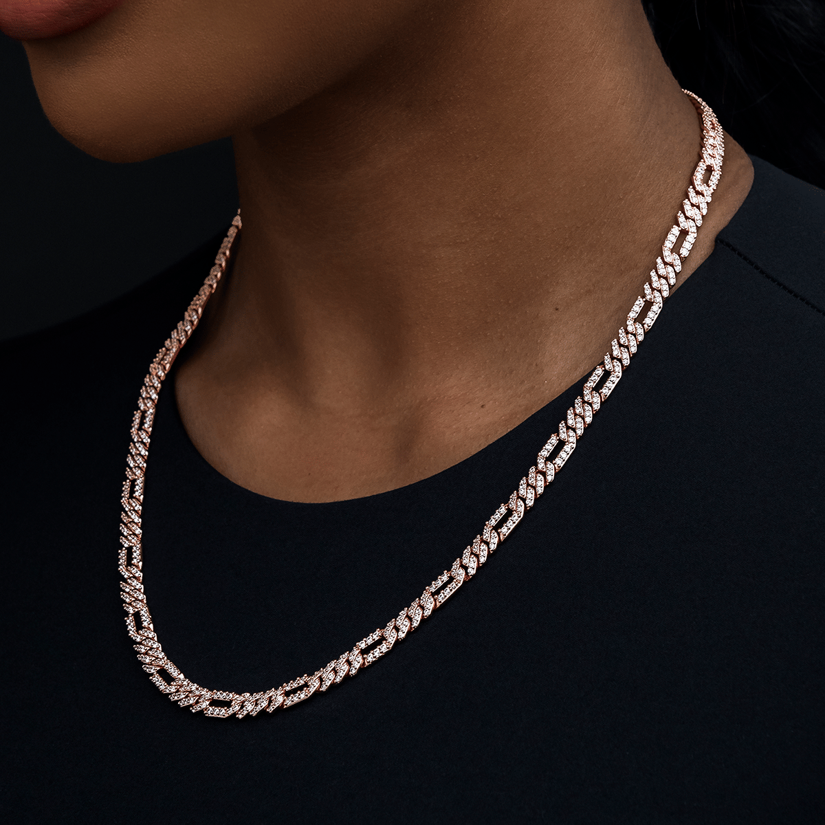 GLD Women Diamond Figaro Necklace in Rose Gold - 6 mm