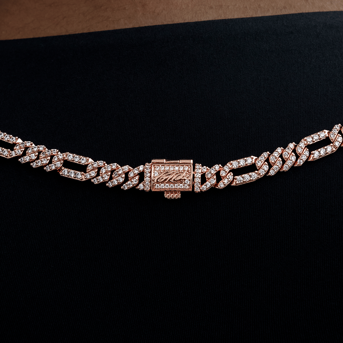 GLD Women Diamond Figaro Necklace in Rose Gold - 6 mm