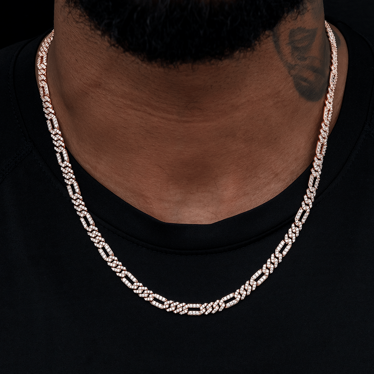 GLD Men Diamond Figaro Chain in Rose Gold - 6 mm
