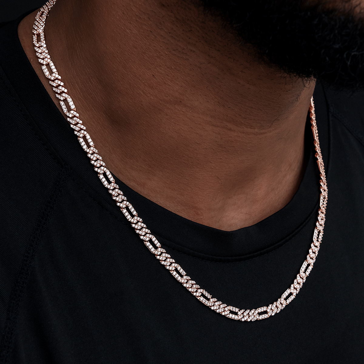 GLD Men Diamond Figaro Chain in Rose Gold - 6 mm
