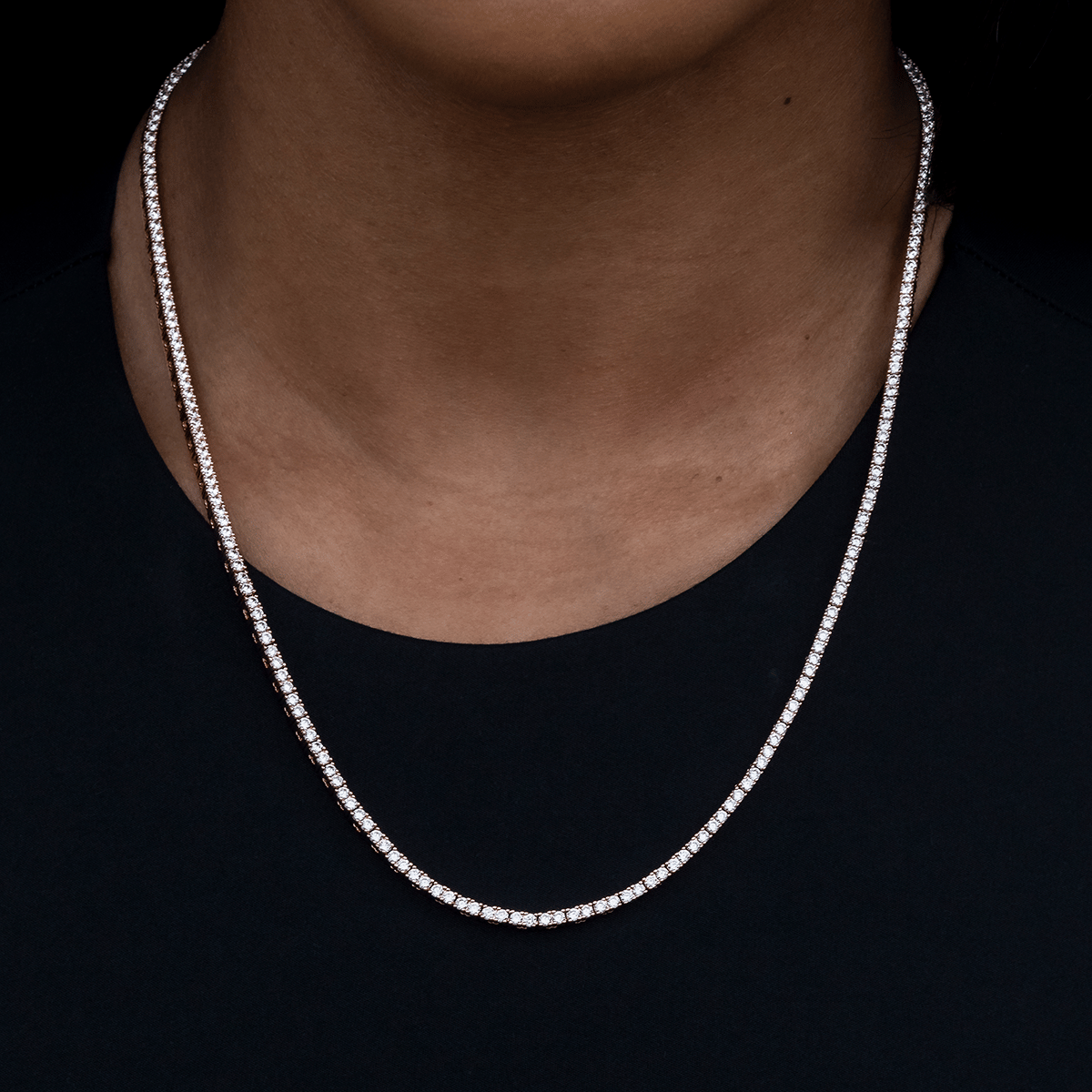 GLD Women Diamond Tennis Necklace in Rose Gold - 2 mm