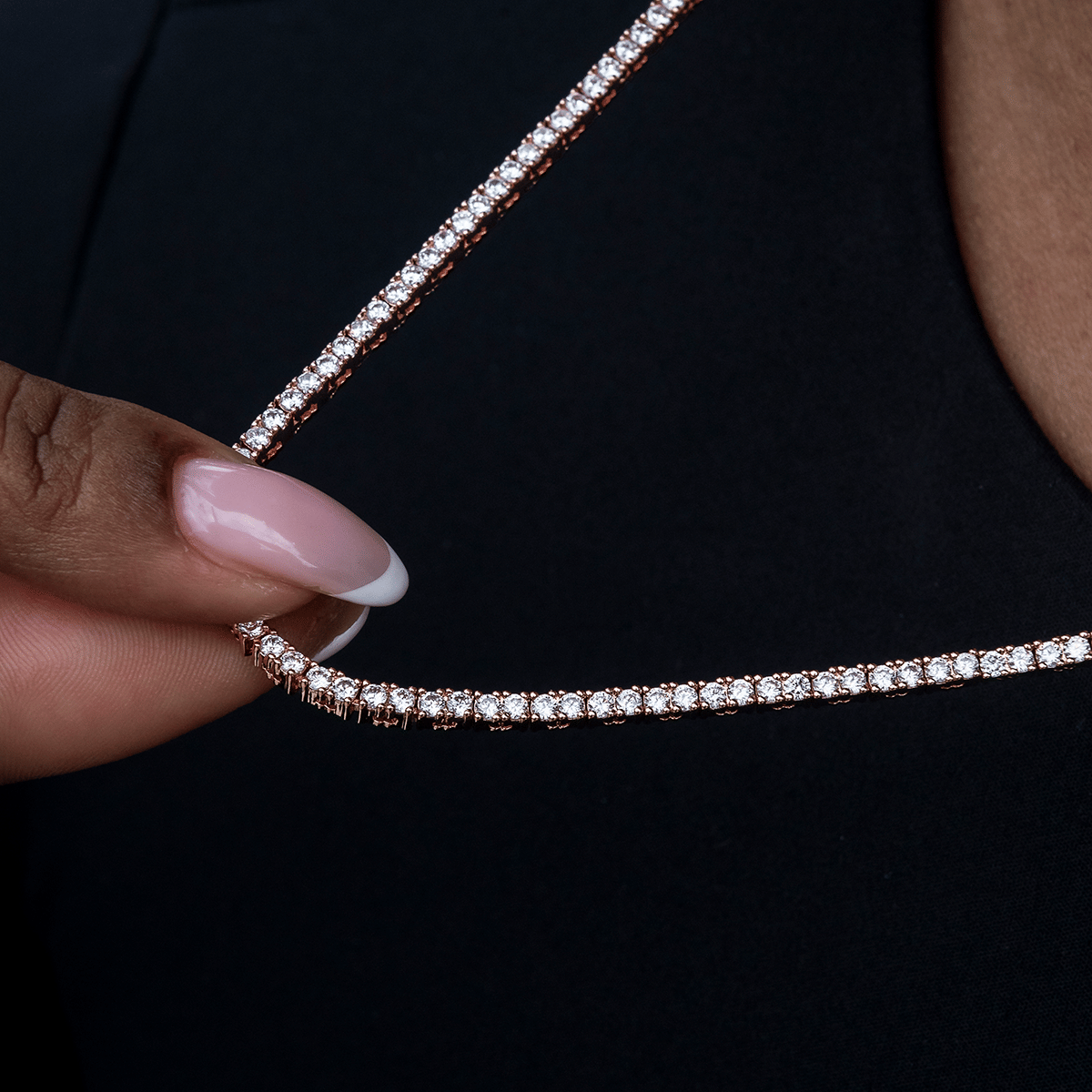 GLD Women Diamond Tennis Necklace in Rose Gold - 2 mm