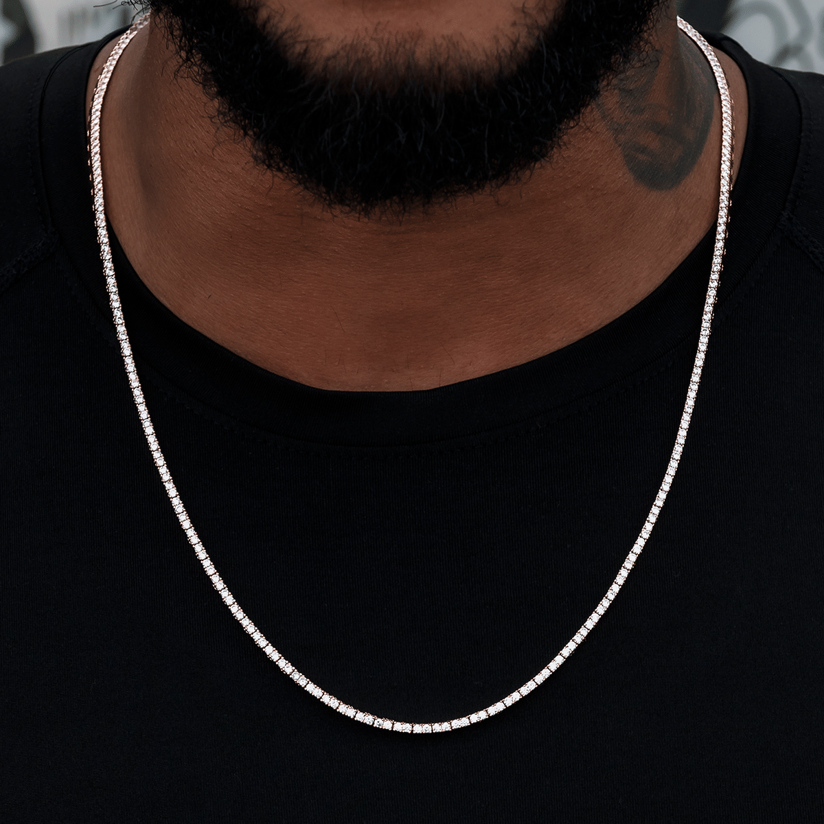 GLD Men Diamond Tennis Chain in Rose Gold - 2 mm