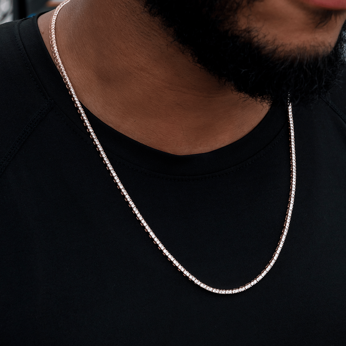 GLD Men Diamond Tennis Chain in Rose Gold - 2 mm