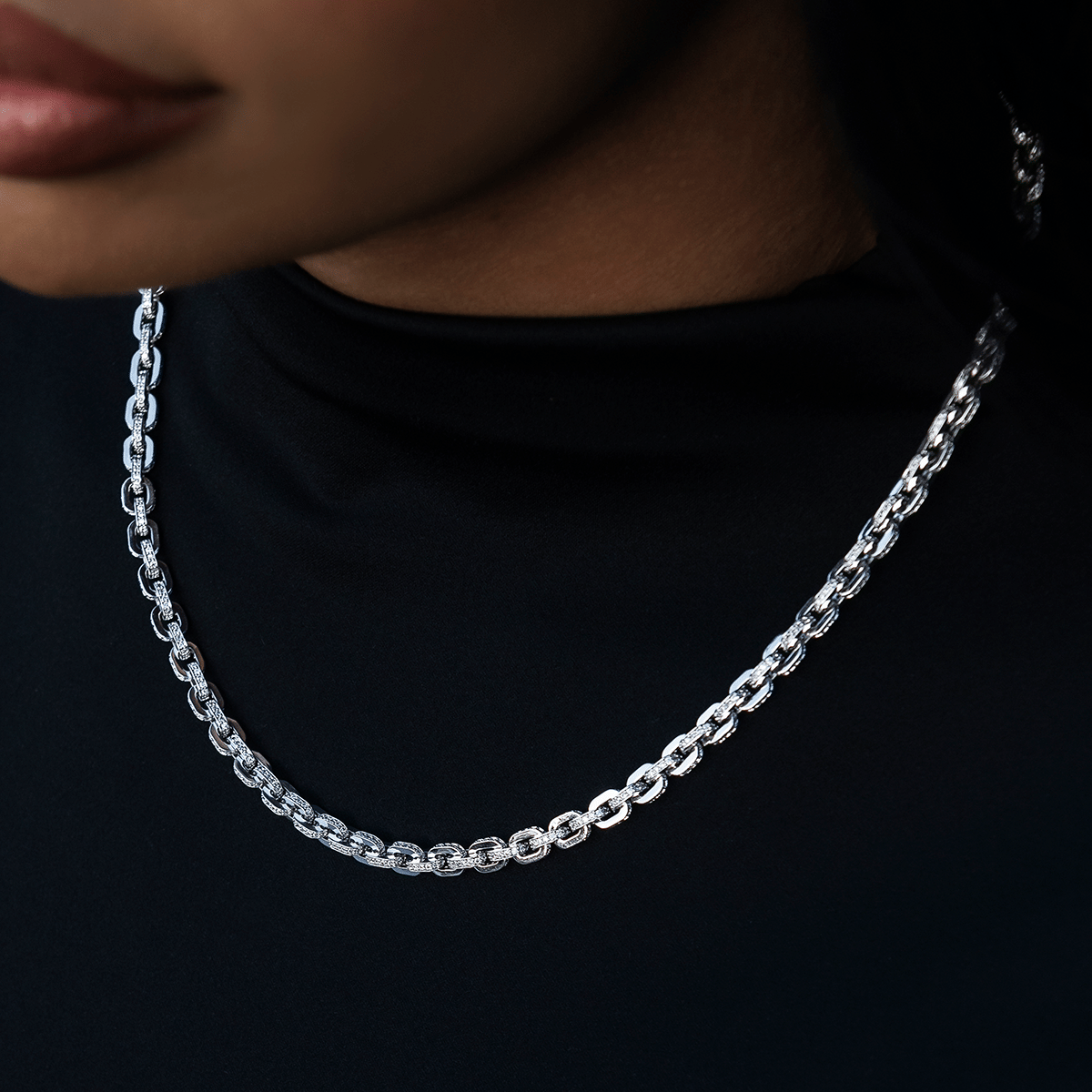 GLD Women Iced Box Necklace in White Gold
