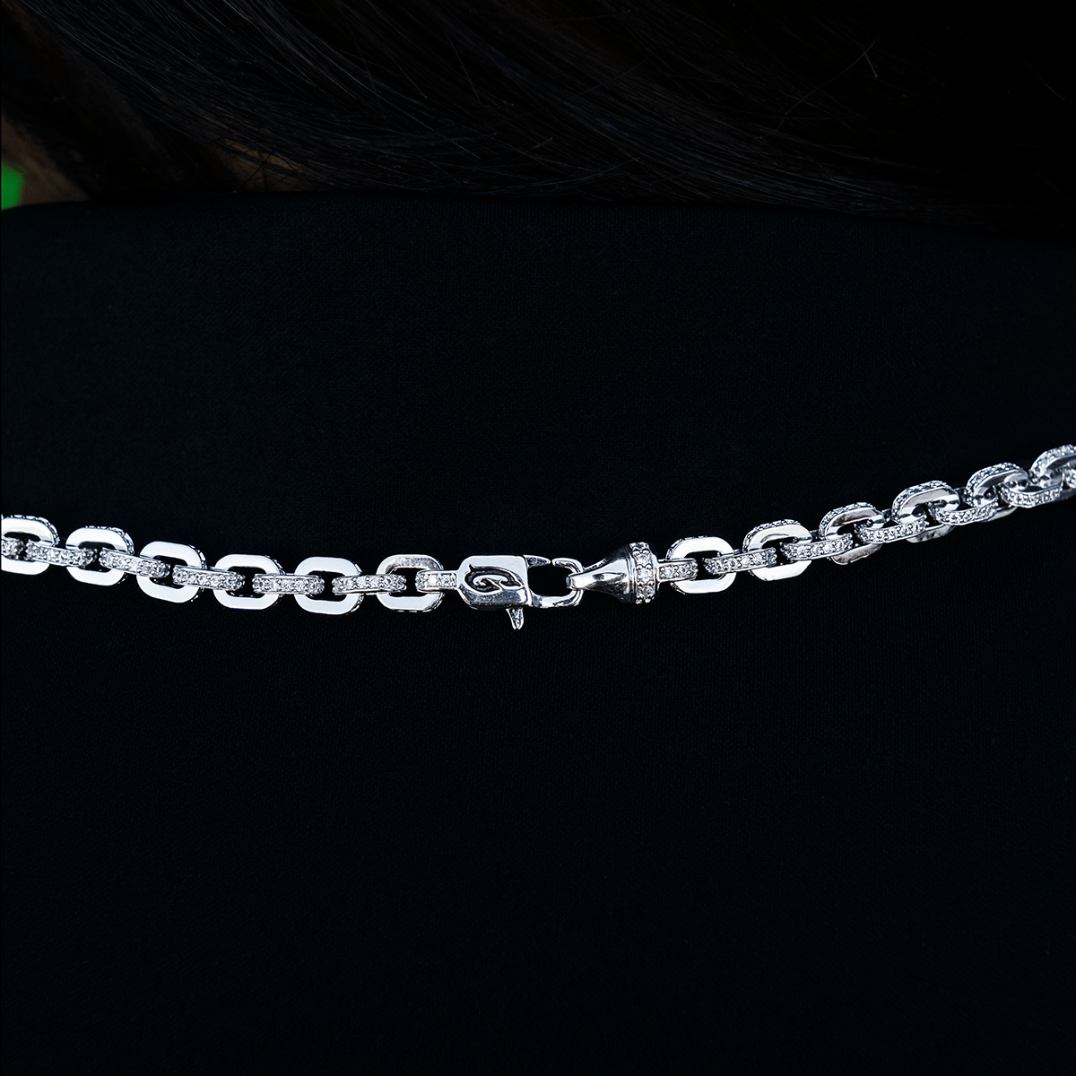 GLD Women Iced Box Necklace in White Gold