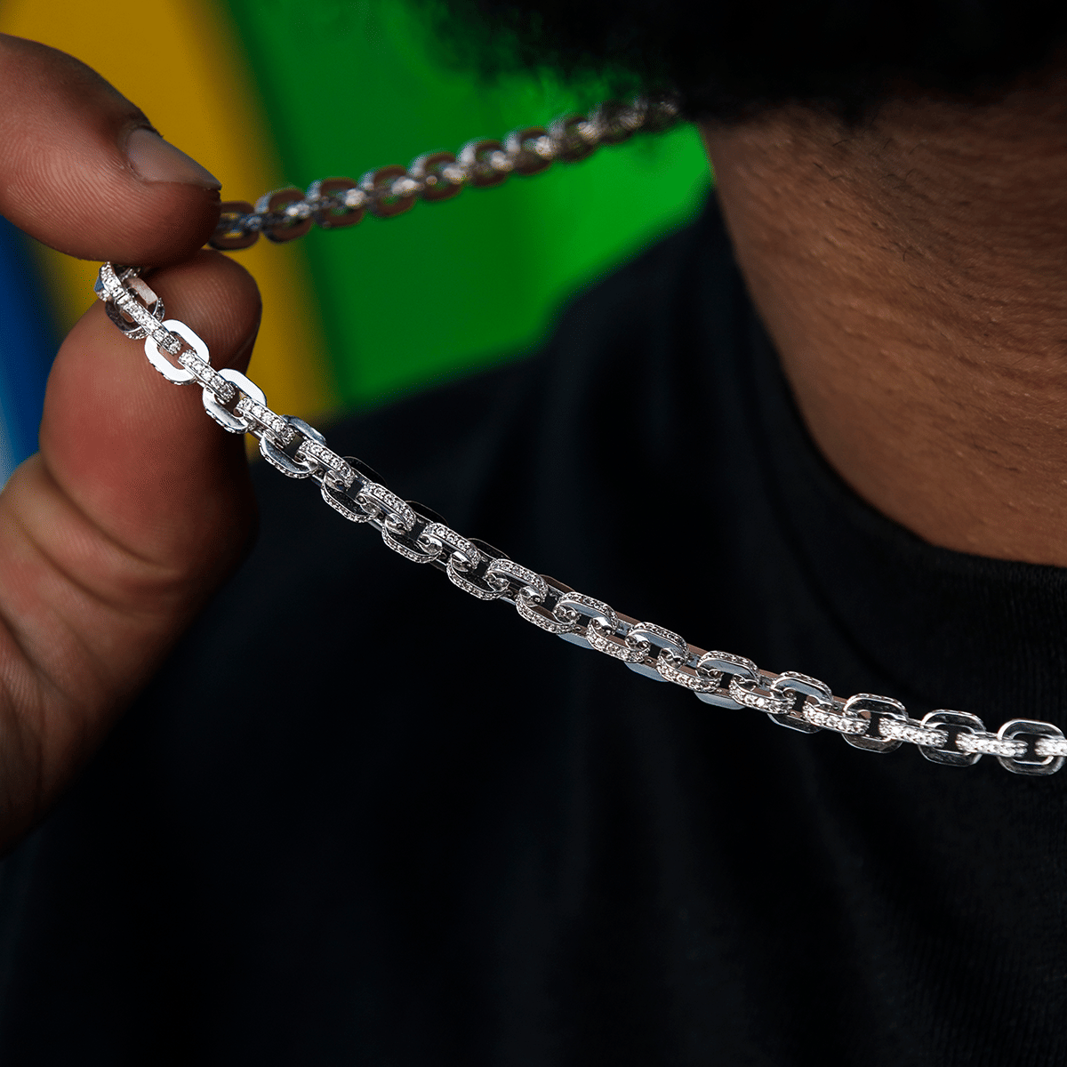 GLD Men Iced Box Chain in White Gold