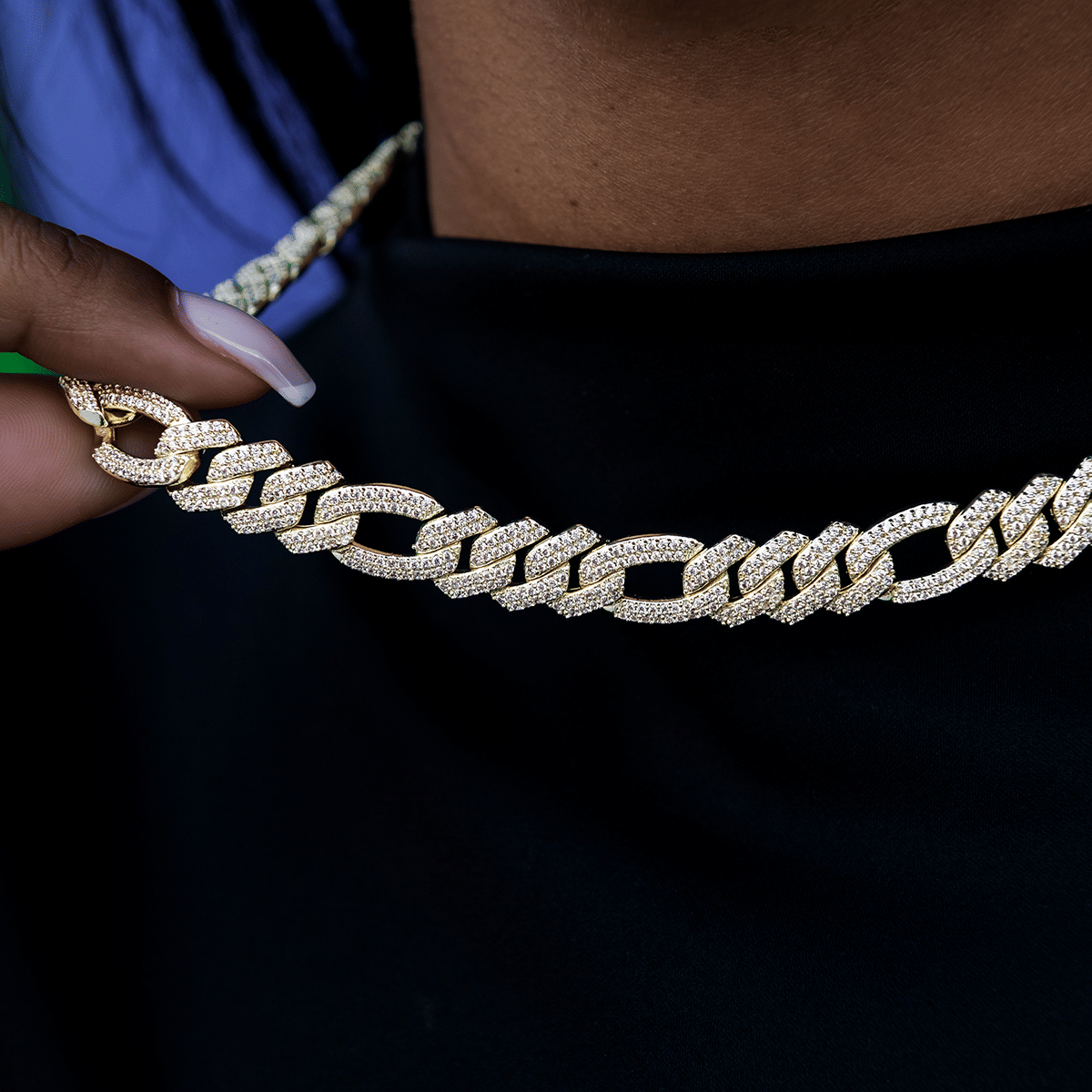 GLD Women Diamond Figaro Necklace in Yellow Gold - 10 mm