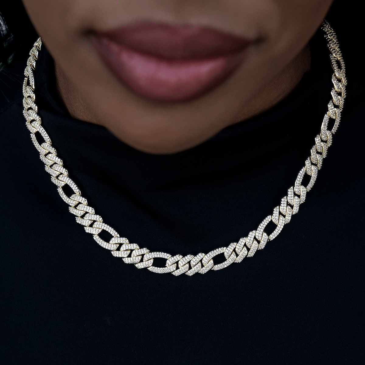 GLD Women Diamond Figaro Necklace in Yellow Gold - 10 mm