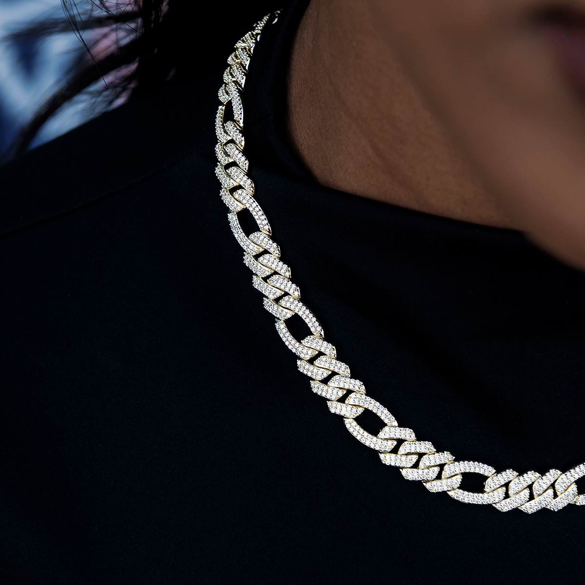 GLD Women Diamond Figaro Necklace in Yellow Gold - 10 mm