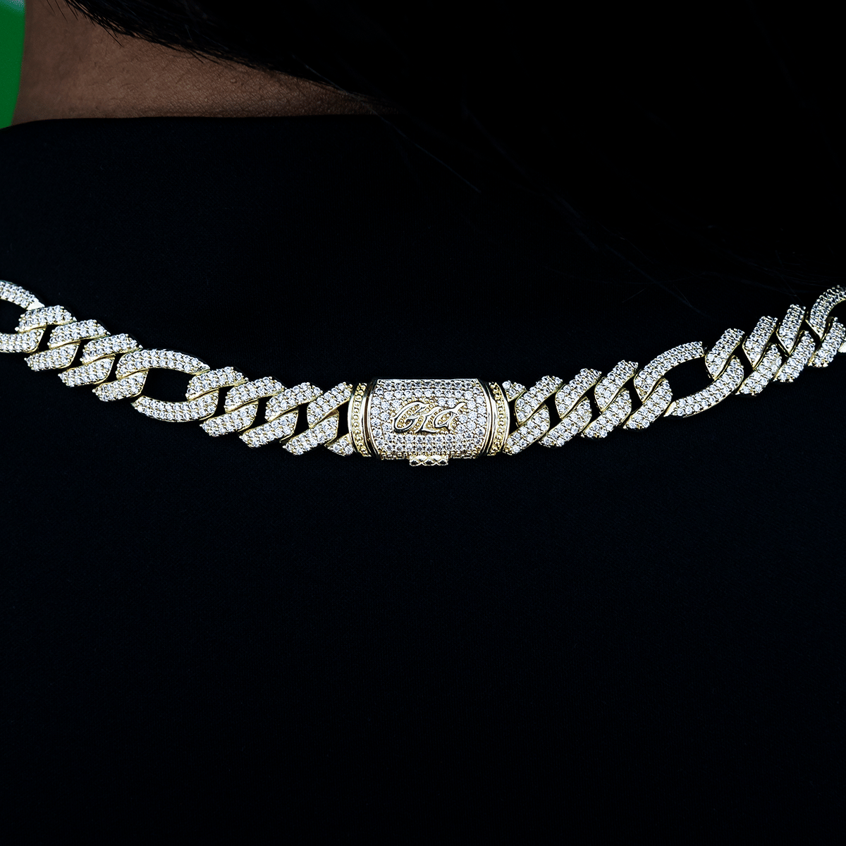 GLD Women Diamond Figaro Necklace in Yellow Gold - 10 mm