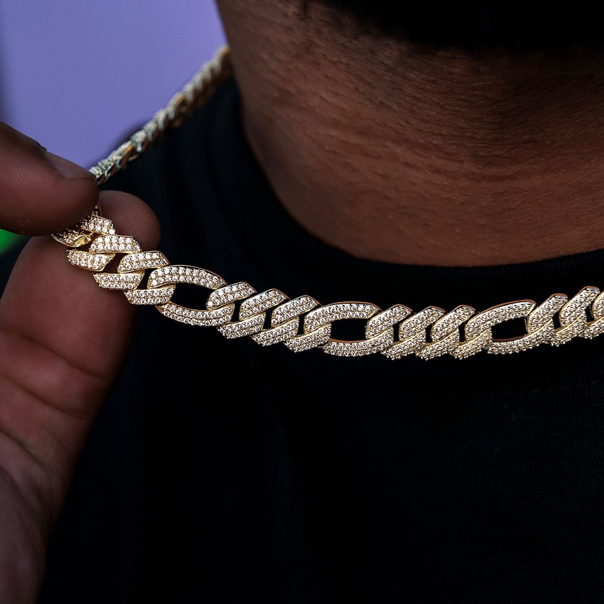GLD Men Diamond Figaro Chain in Yellow Gold - 10 mm