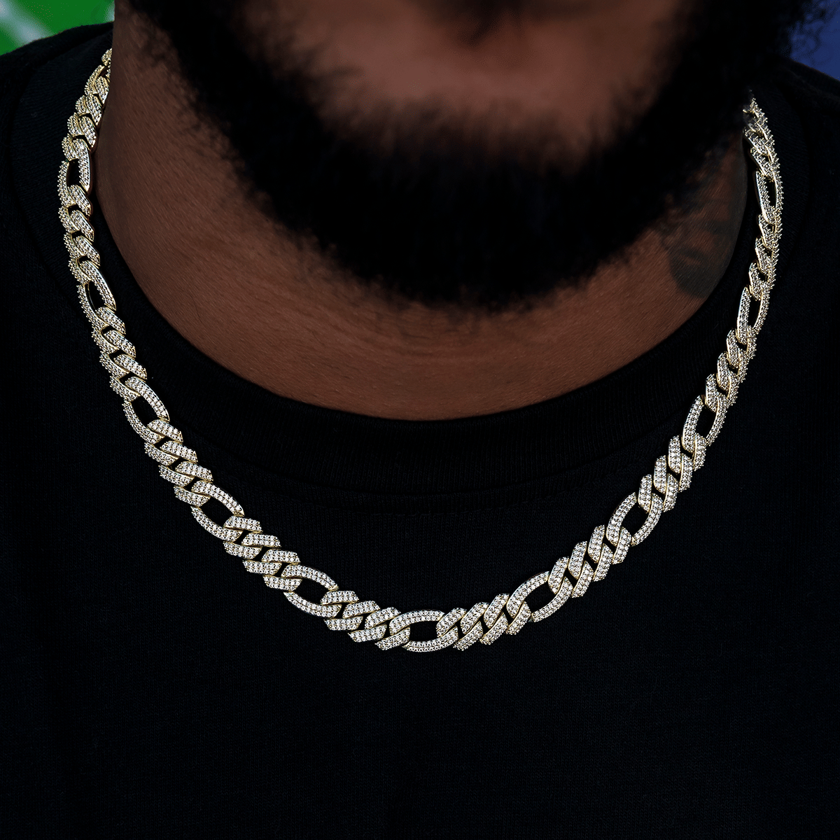 GLD Men Diamond Figaro Chain in Yellow Gold - 10 mm