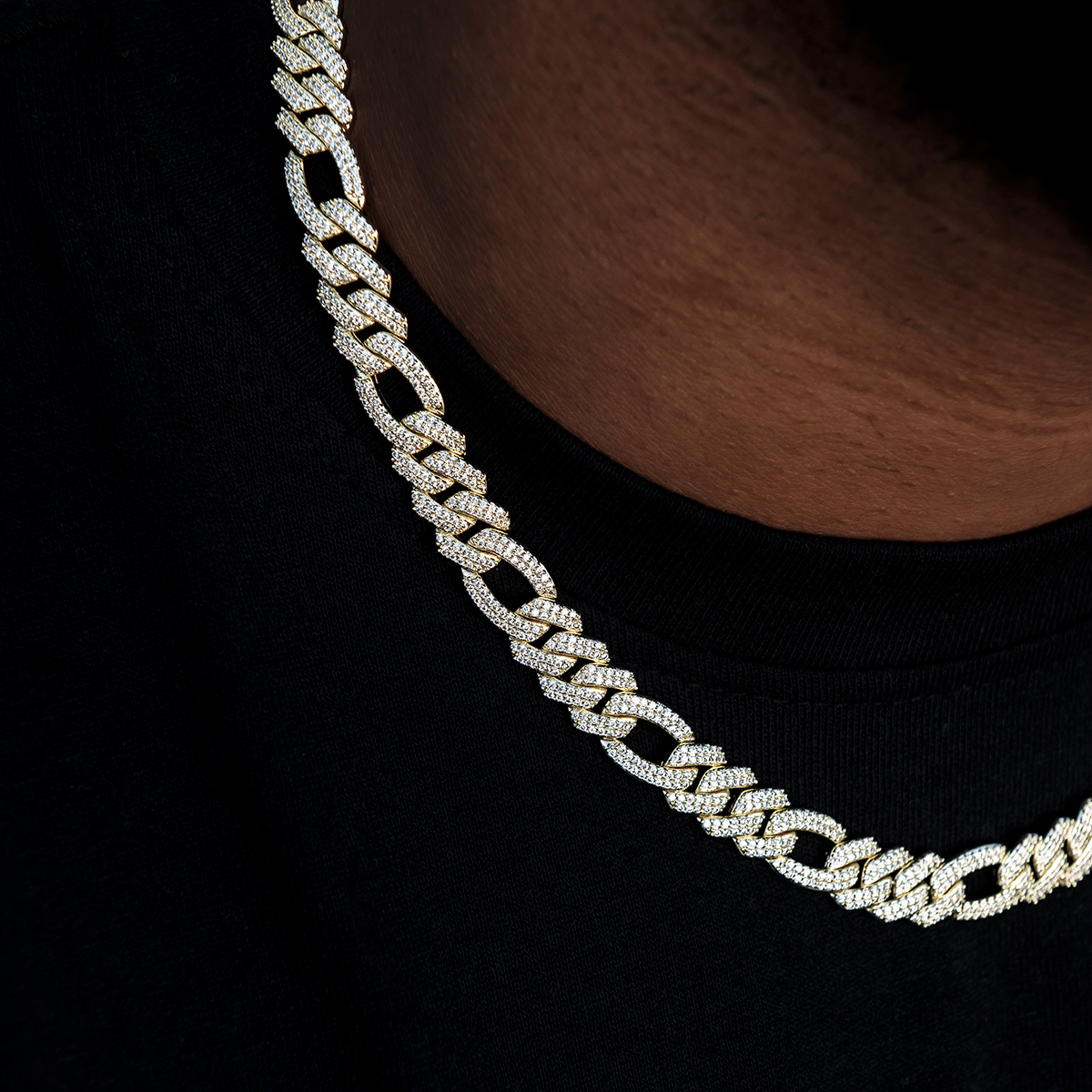 GLD Men Diamond Figaro Chain in Yellow Gold - 10 mm
