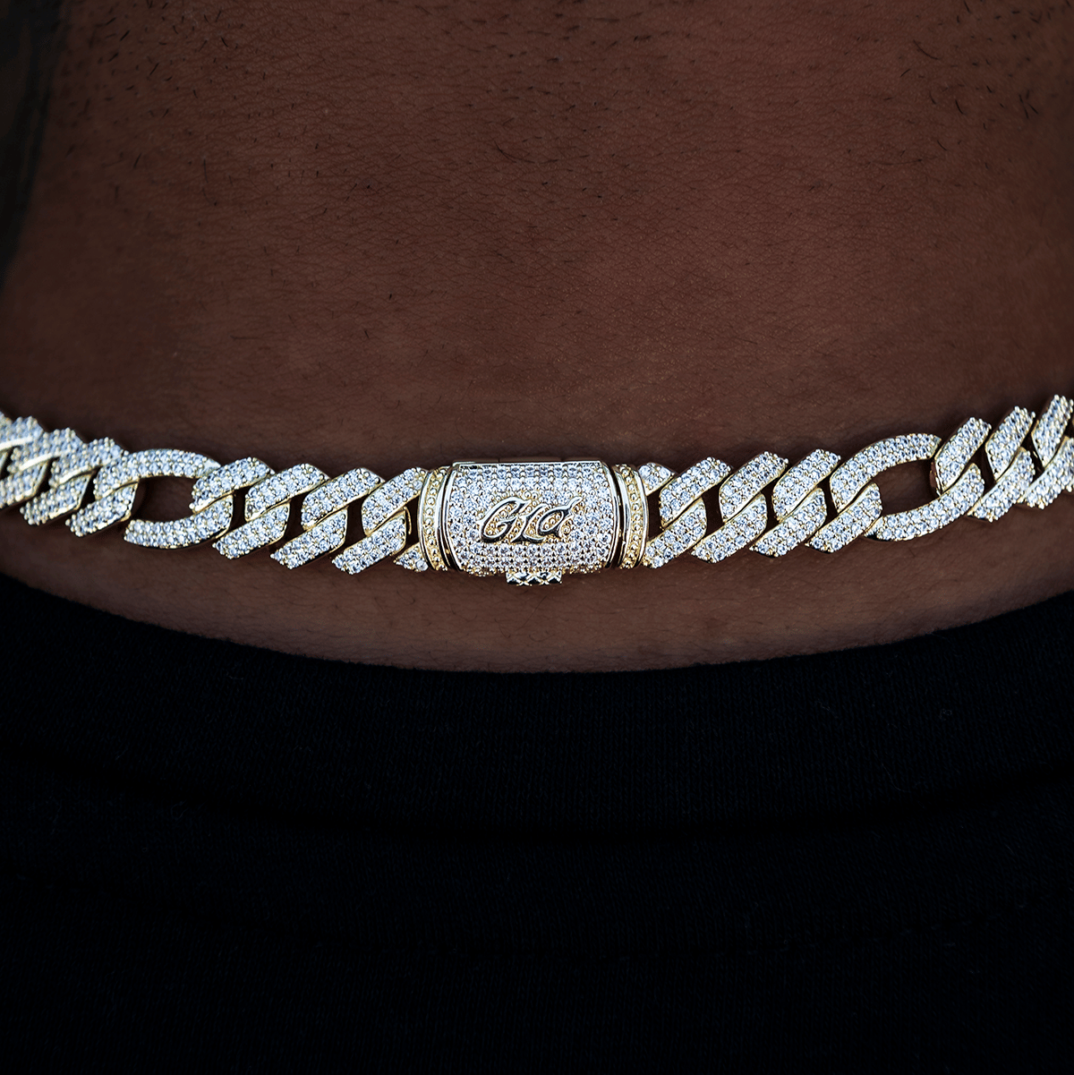 GLD Men Diamond Figaro Chain in Yellow Gold - 10 mm