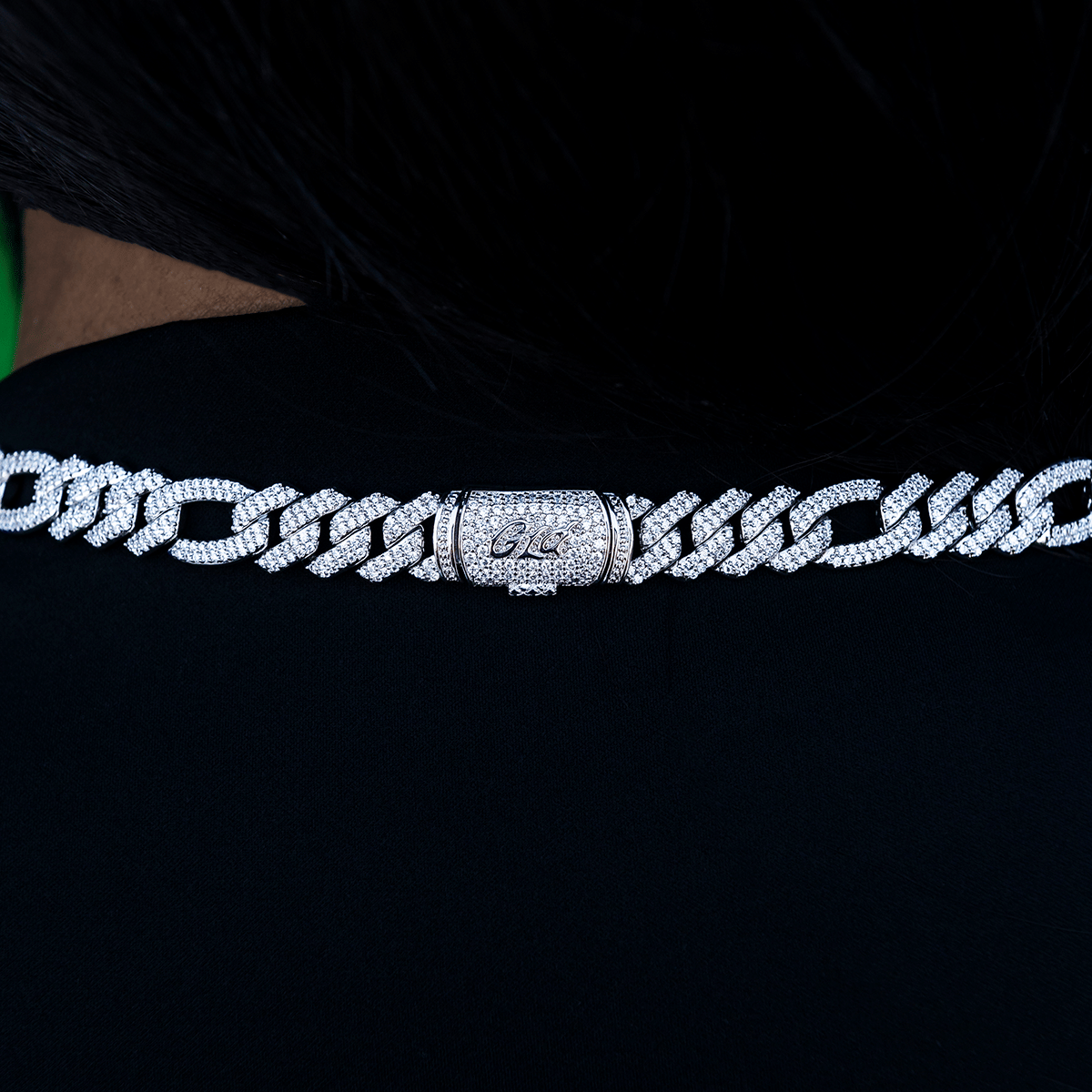 GLD Women Diamond Figaro Necklace in White Gold - 10 mm