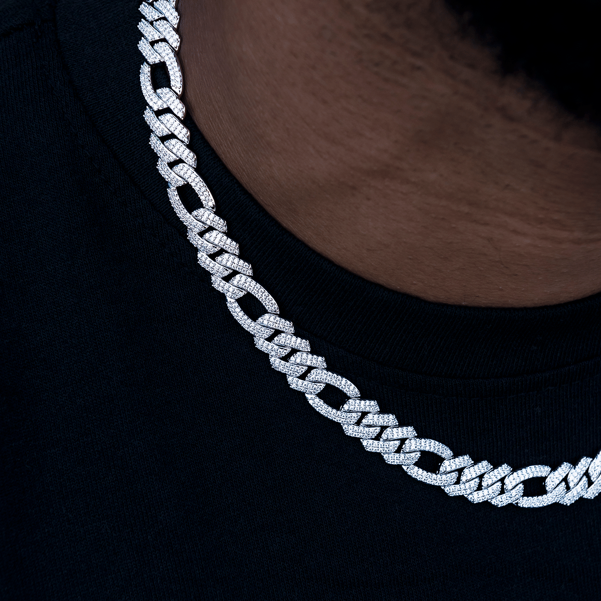 GLD Men Diamond Figaro Chain in White Gold - 10 mm
