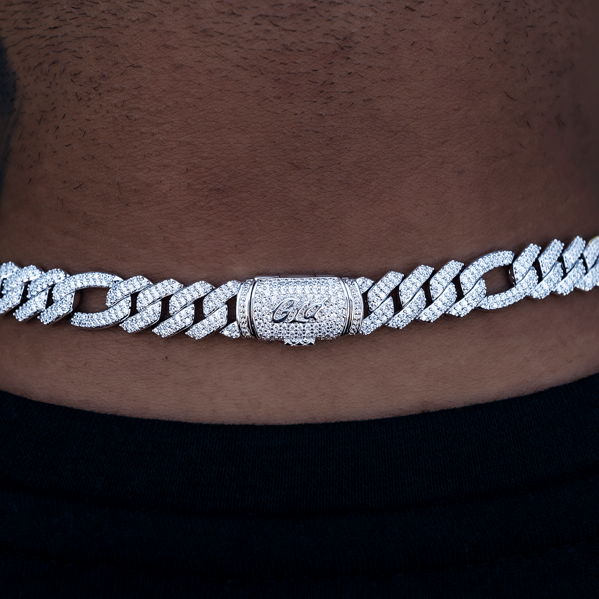 GLD Men Diamond Figaro Chain in White Gold - 10 mm