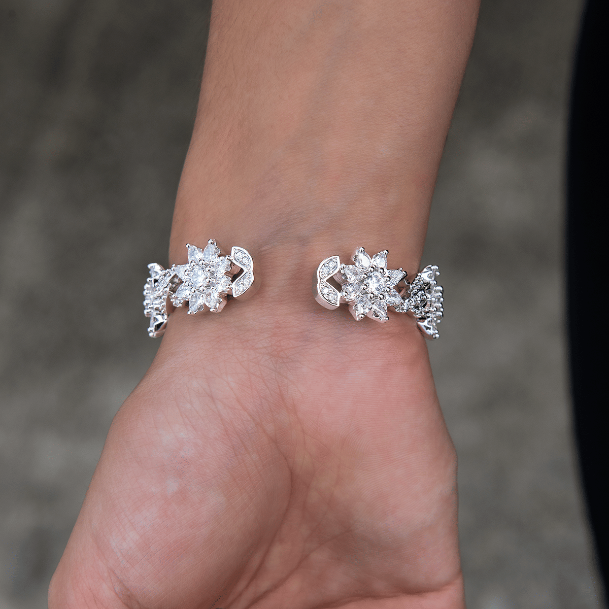 GLD Women Diamond Infinity Flower Cuff Bracelet in White Gold