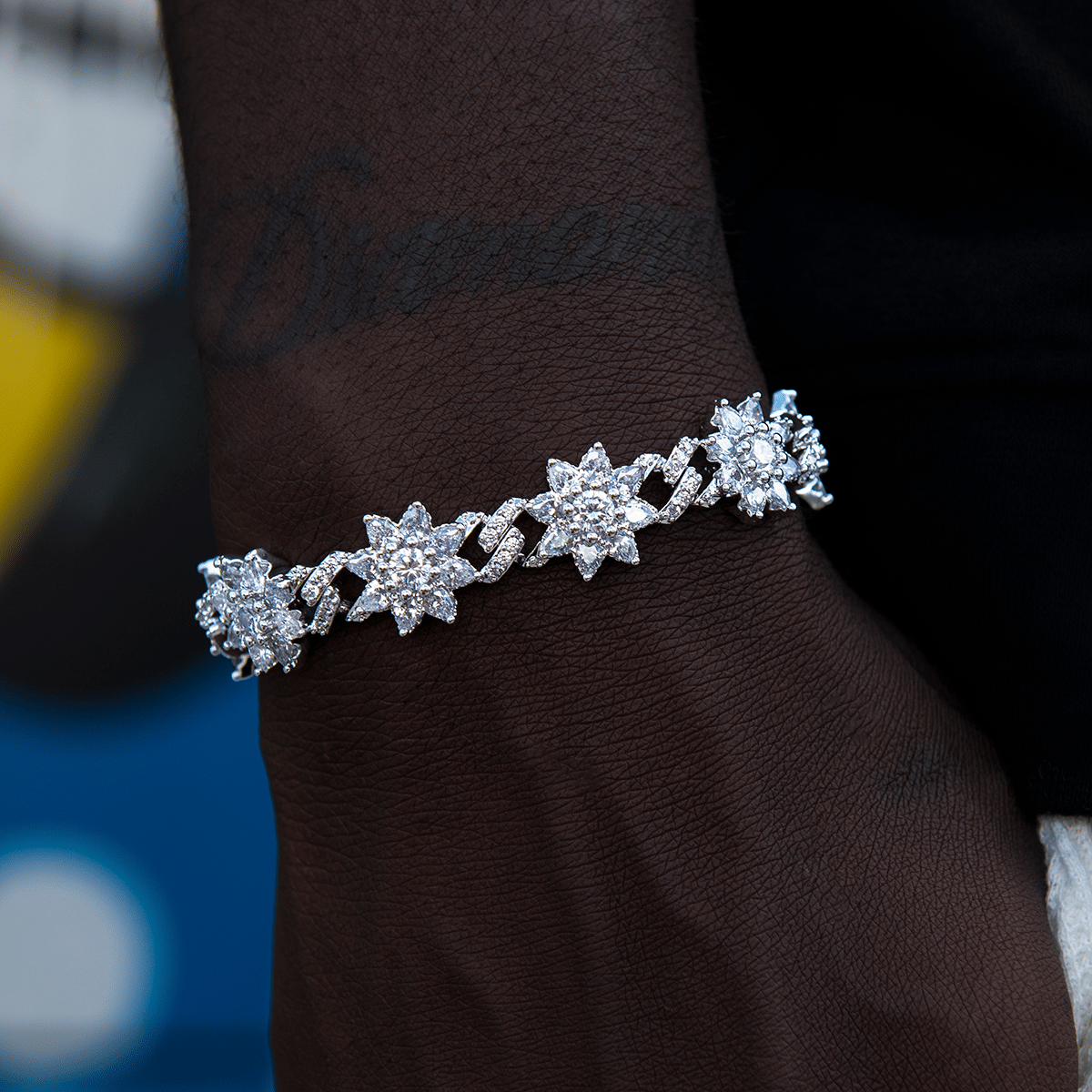 GLD Men Diamond Infinity Flower Cuff Bracelet in White Gold