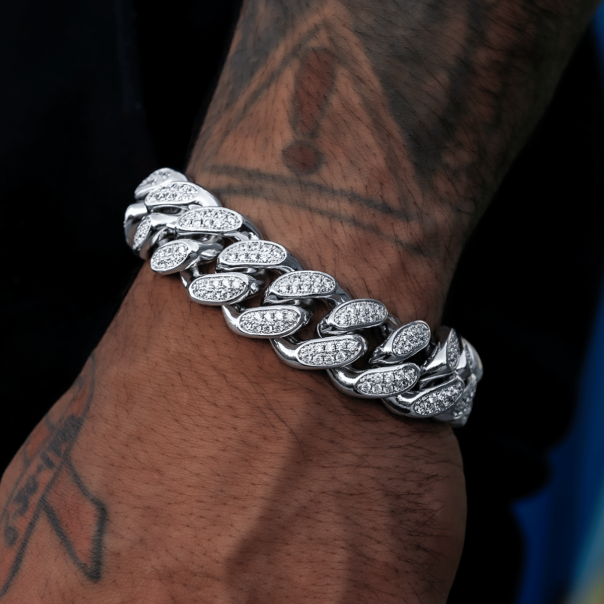 GLD Men Diamond Cuban Link Bracelet in White Gold - 19 mm