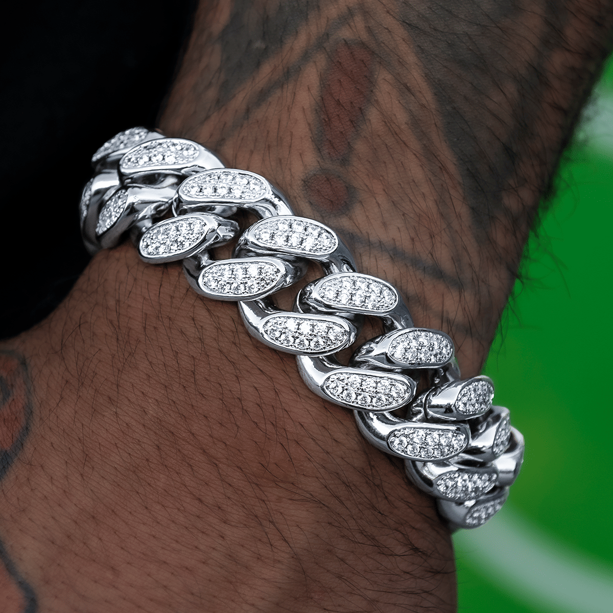 GLD Men Diamond Cuban Link Bracelet in White Gold - 19 mm