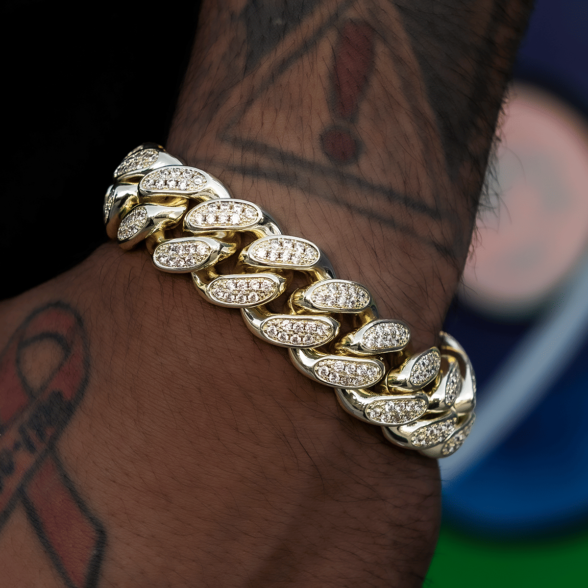 GLD Men Diamond Cuban Link Bracelet in Yellow Gold - 19 mm