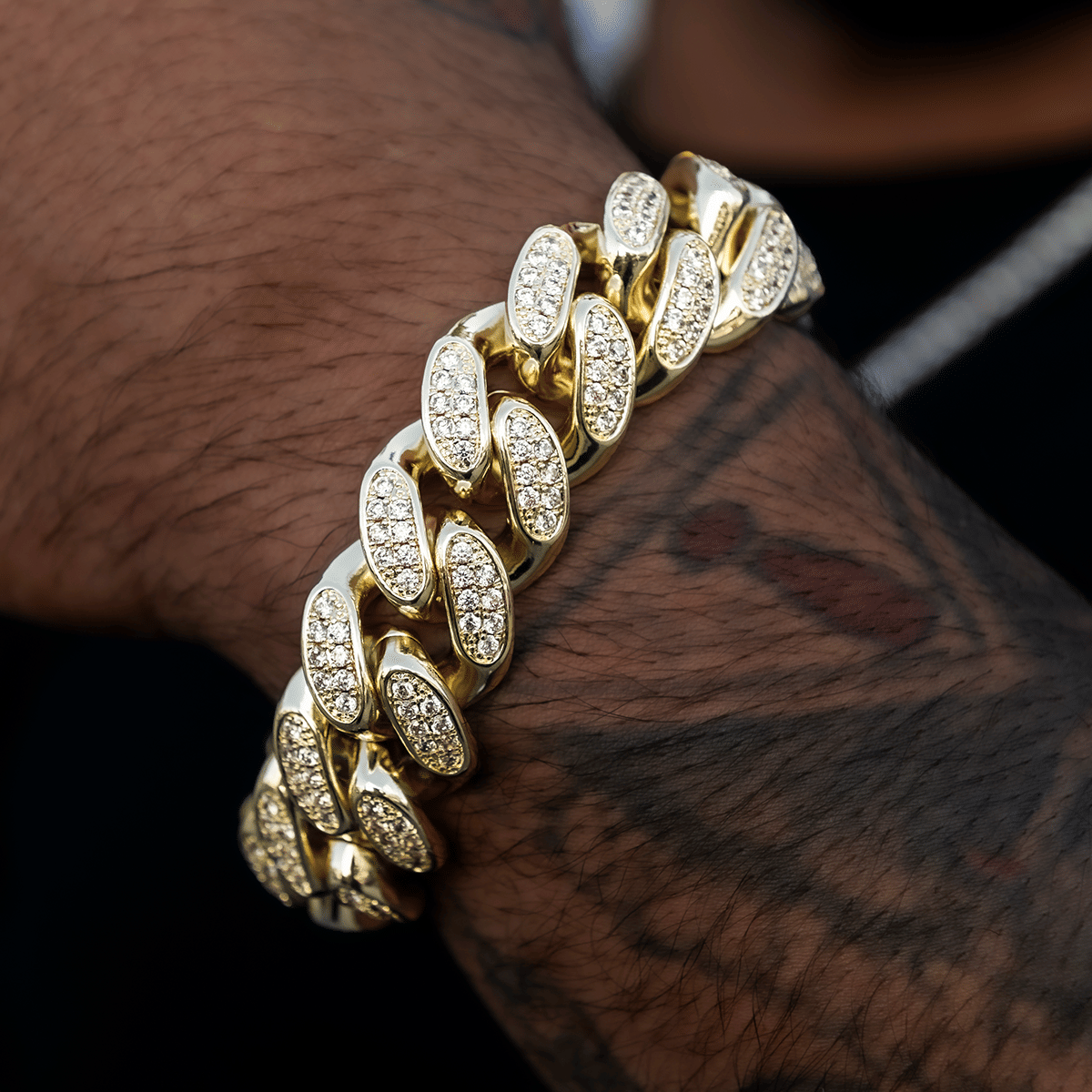 GLD Men Diamond Cuban Link Bracelet in Yellow Gold - 19 mm
