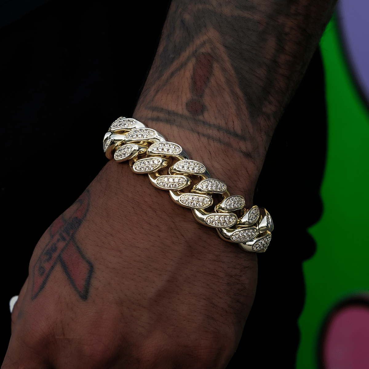 GLD Men Diamond Cuban Link Bracelet in Yellow Gold - 19 mm