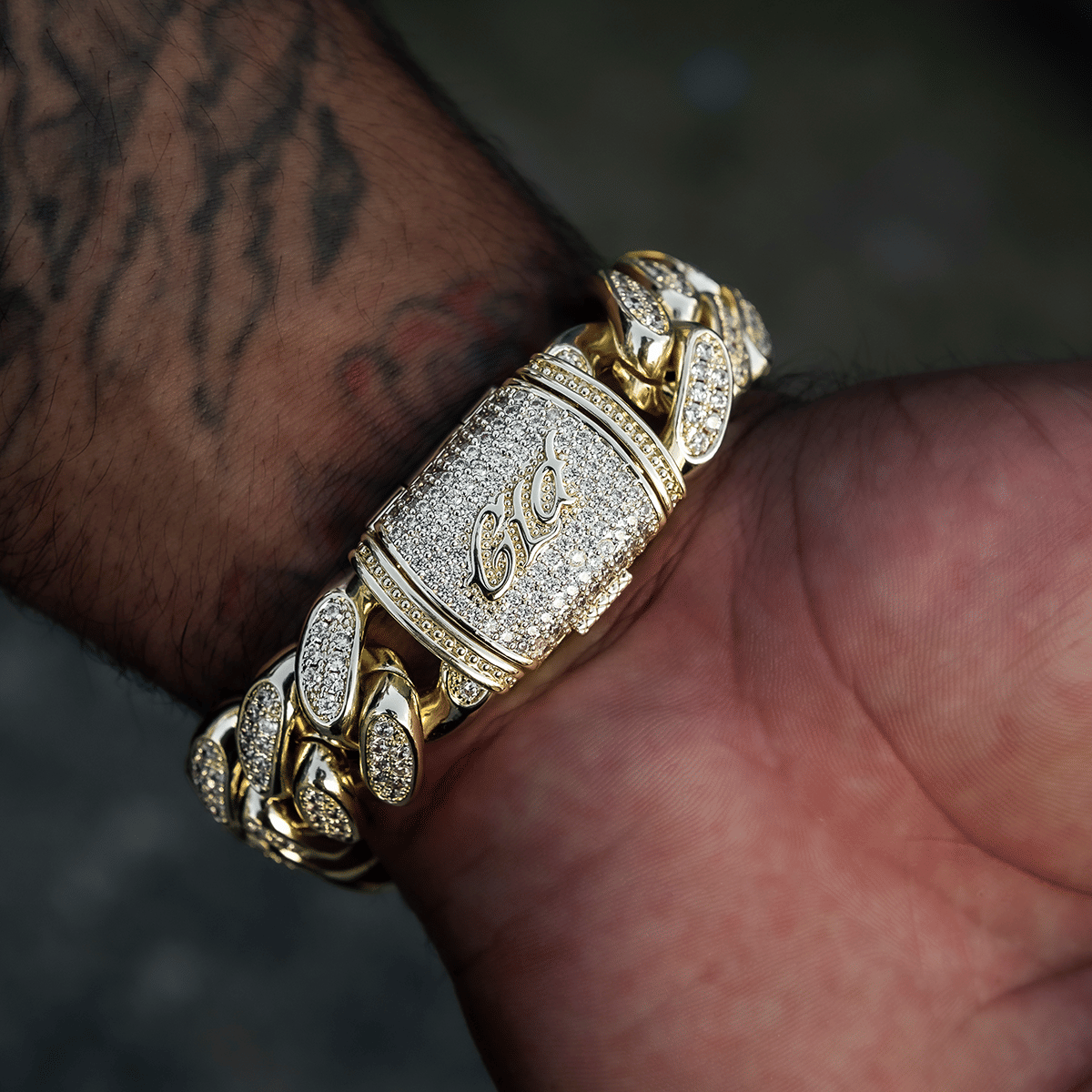 GLD Men Diamond Cuban Link Bracelet in Yellow Gold - 19 mm