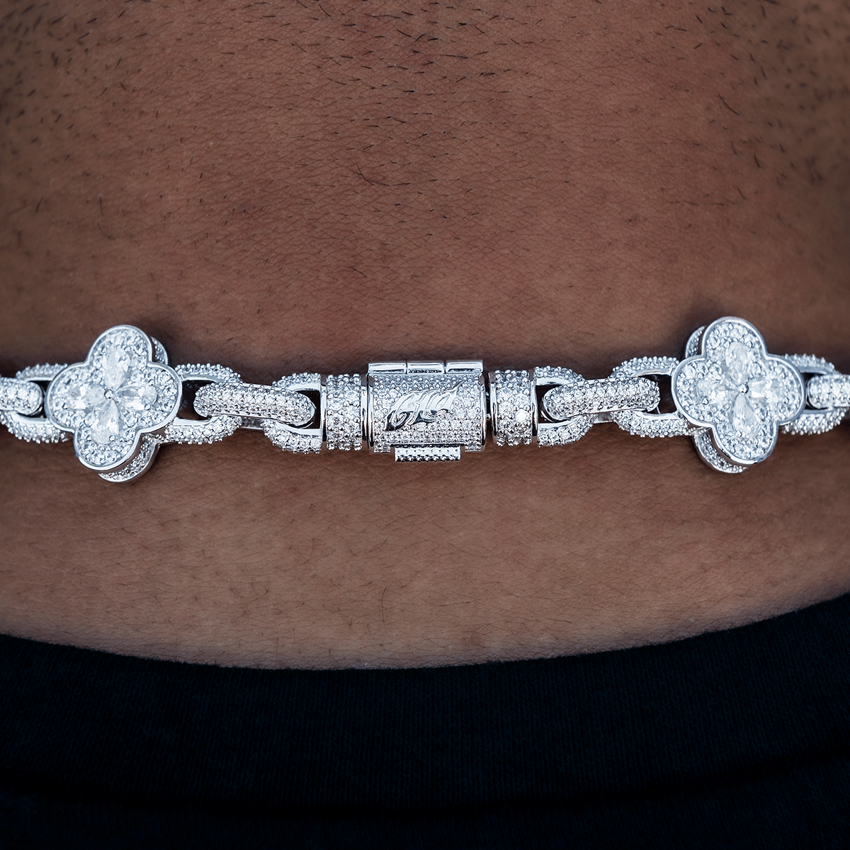 GLD Men Diamond Ball Clover Mariner Chain in White Gold - 10 mm