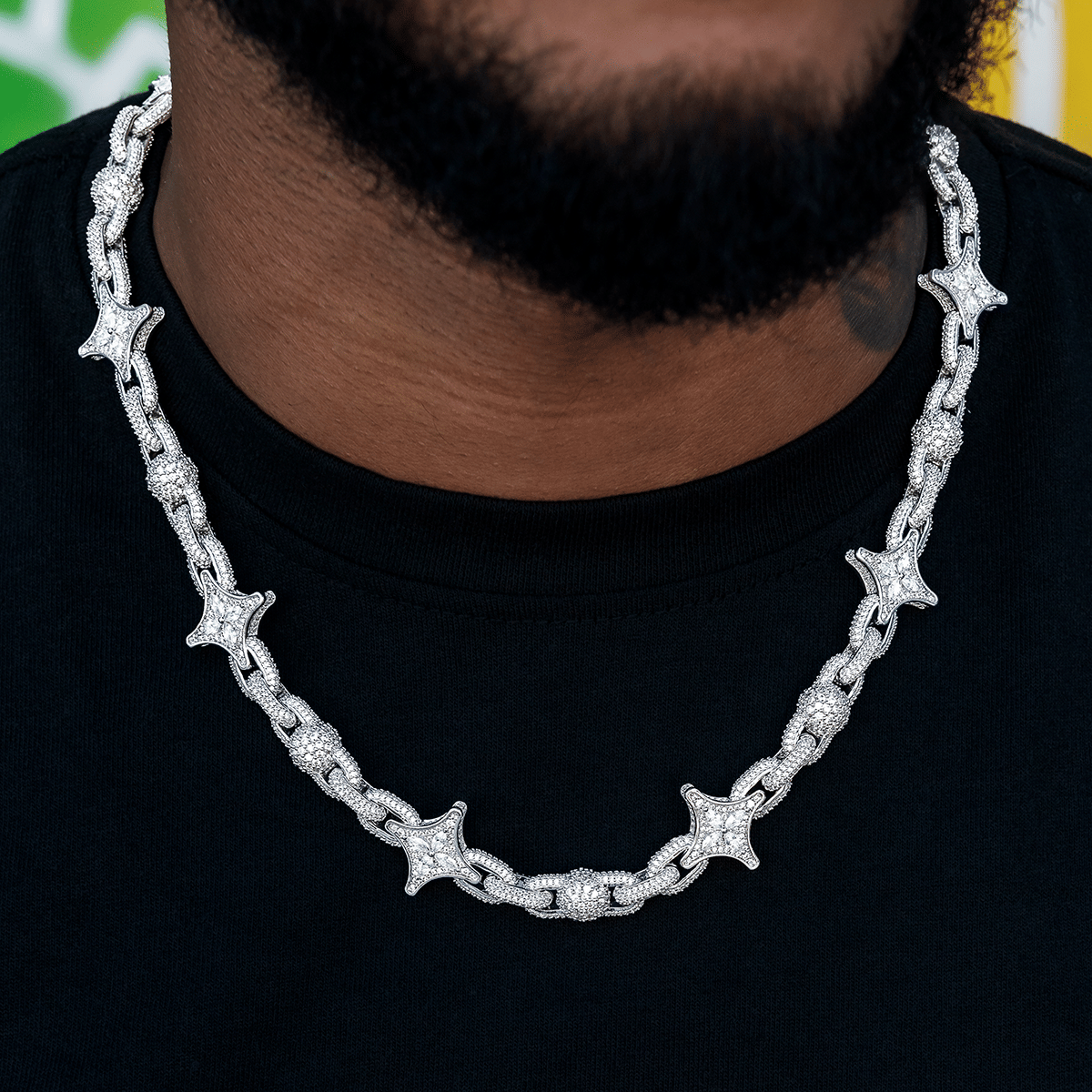 GLD Men Diamond Ball Star Mariner Chain in White Gold - 10 mm
