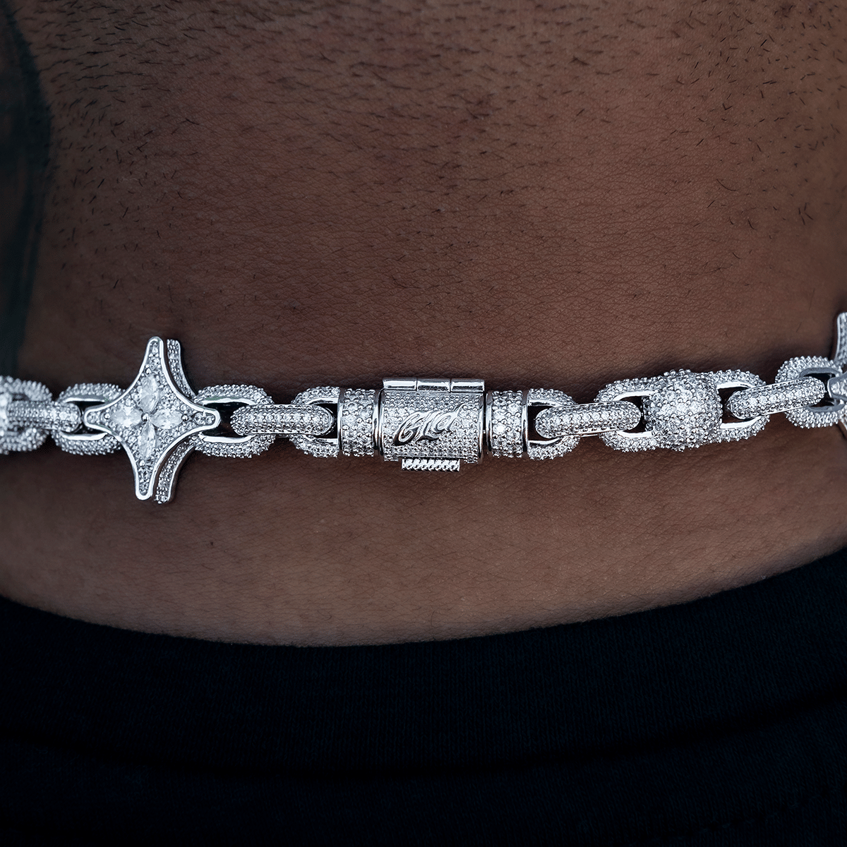 GLD Men Diamond Ball Star Mariner Chain in White Gold - 10 mm