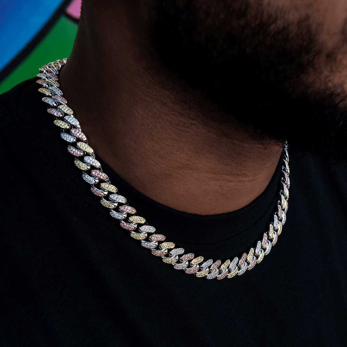 GLD Men Diamond Cuban Link Chain in Yellow/Rose/White Gold - 12 mm
