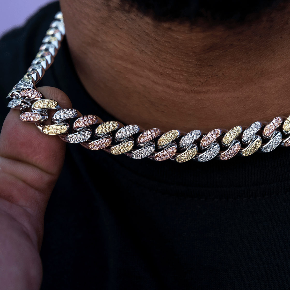 GLD Men Diamond Cuban Link Chain in Yellow/Rose/White Gold - 12 mm