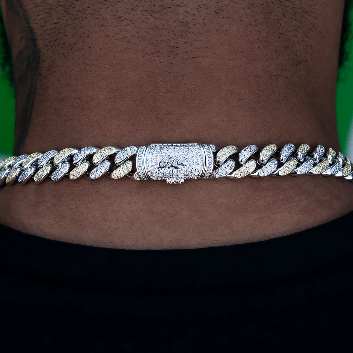 GLD Men Diamond Cuban Link Chain in White/Yellow Gold - 12 mm