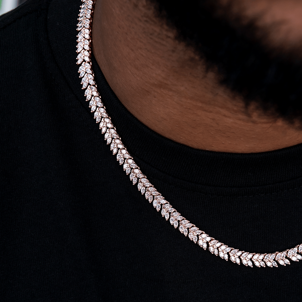 GLD Men Iced Herringbone Chain in Rose Gold - 7 mm