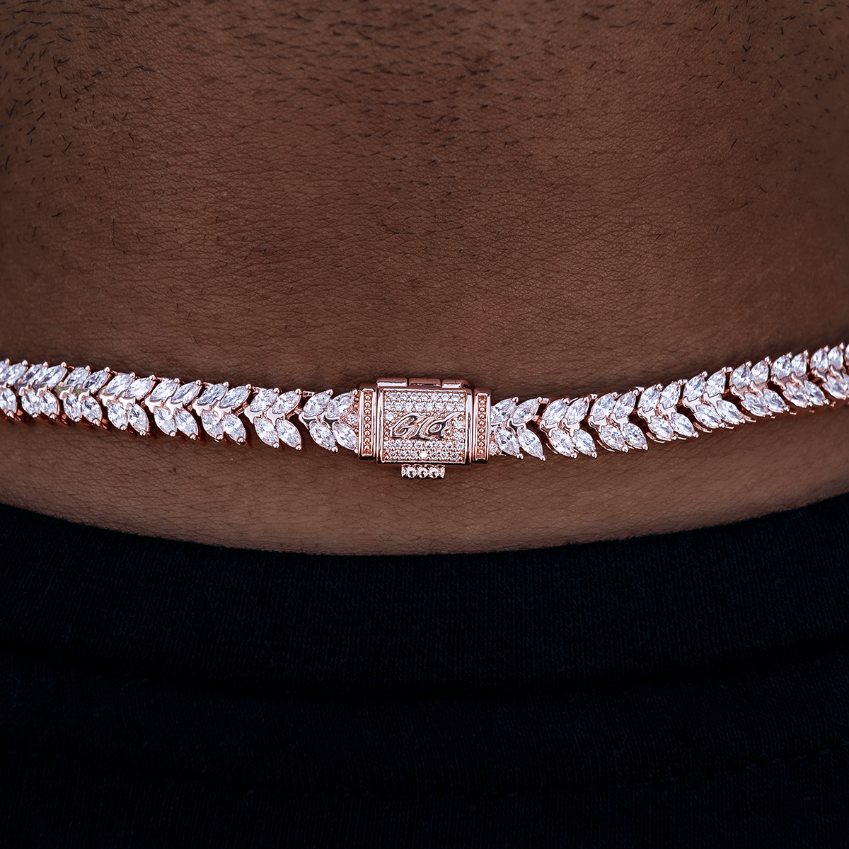 GLD Men Iced Herringbone Chain in Rose Gold - 7 mm