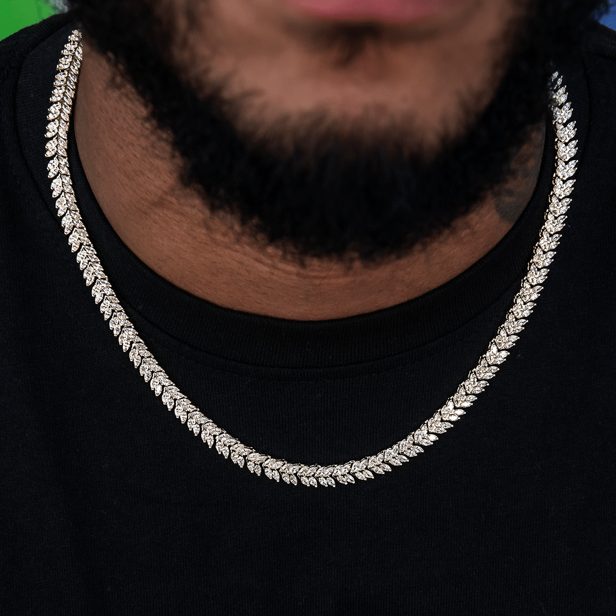 GLD Men Iced Herringbone Chain in Yellow Gold - 7 mm