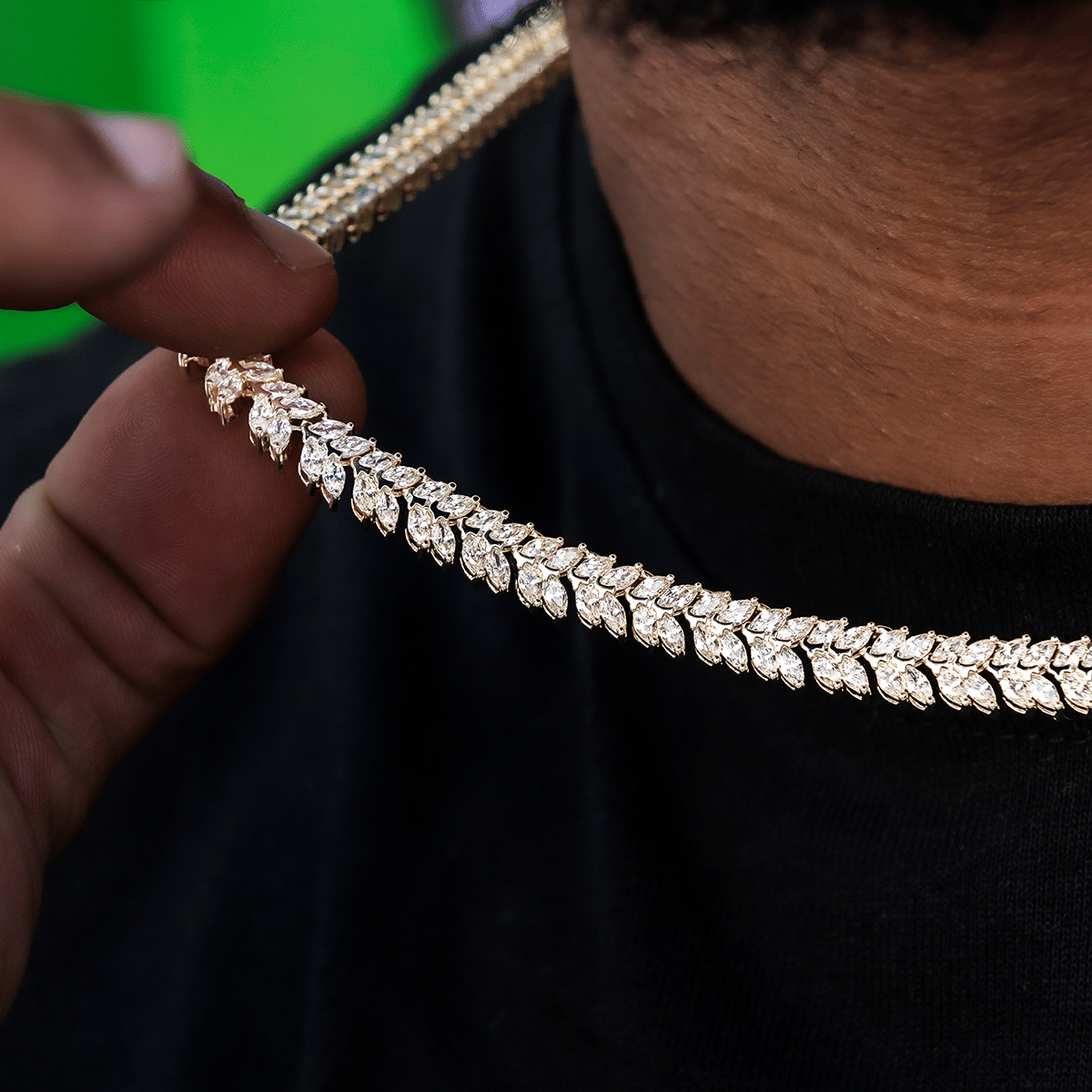 GLD Men Iced Herringbone Chain in Yellow Gold - 7 mm