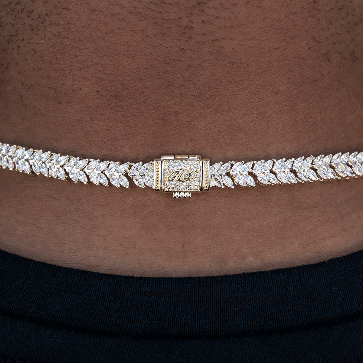 GLD Men Iced Herringbone Chain in Yellow Gold - 7 mm