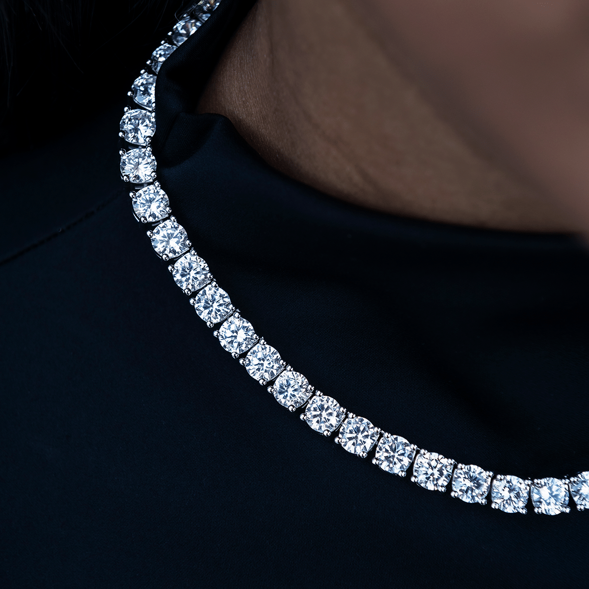 GLD Women Diamond Tennis Necklace in White Gold - 7 mm