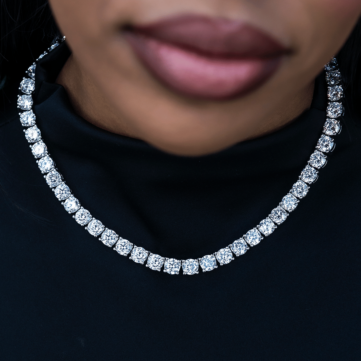 GLD Women Diamond Tennis Necklace in White Gold - 7 mm